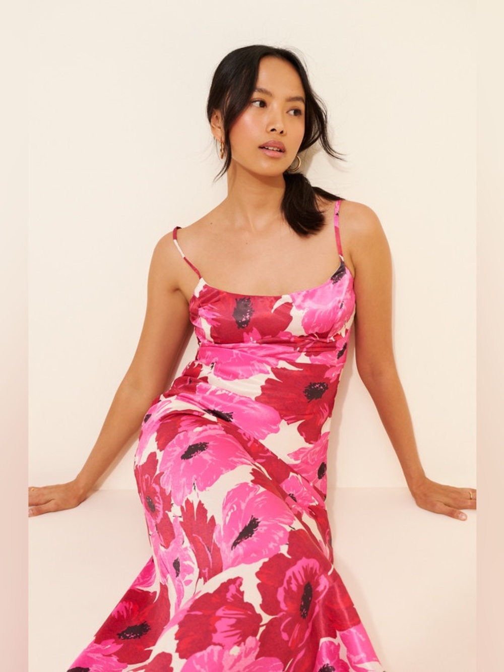 Lulus Faye Maxi Slip Dress Large Multi Floral Print Party Flattering Sleeveless